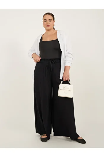 Styli Plus Size Wide Leg Pants with Drawstring