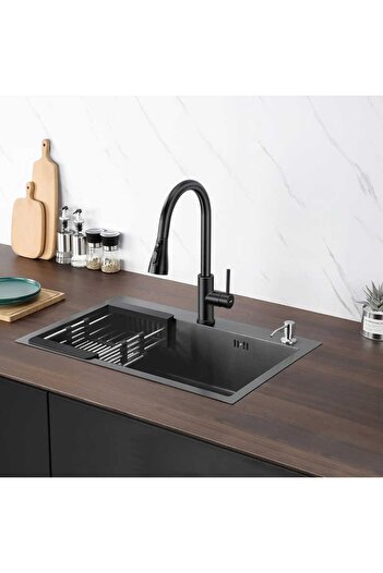Trendy's SUS304 Stainless Steel Kitchen Sink 60×45 cm with Honeycomb Design, Drain Basket, Soap Dispenser