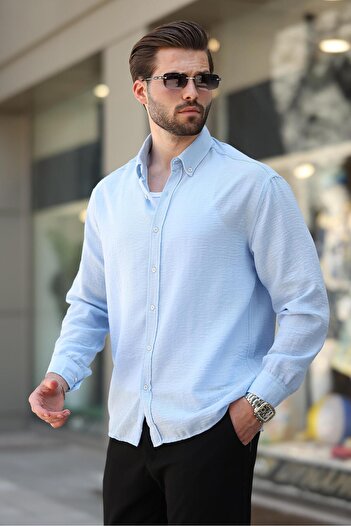 Madmext Baby Blue μακρυμάνικο ανδρικό πουκάμισο Oversize 6735