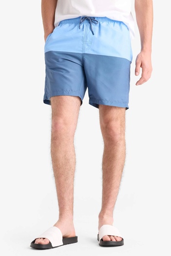 DeFacto Z8108 Blue Regular Fit Color Block Mesh Lined Above Knee Swim Shorts