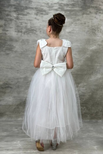 ABİYEKİDS Tulle Detail Lace Children's Evening Dress Waiter Size Black Children's Evening Dress Aby223