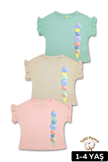 Via Girls Girl's Set of 3 Ruffle Sleeve Honeycomb Knitted Fabric Summer Bodysuit |   1-4 Years Old Children's Clothing