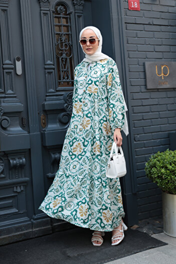 LOCCO Women's Anatolian Breeze Pattern Dress Green