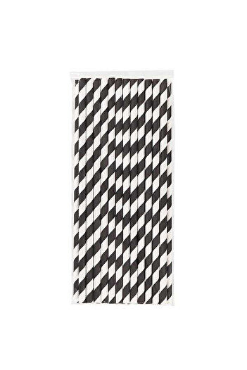 PLASTİKAP Black Striped White Paper Straw 6Mmx19,7Cm. (50 Pieces)