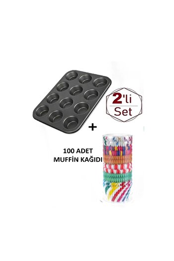 evikonu 12 Lİ MUFFİN KEK KALIBI-100 ADET MUFFİN CUPKEK