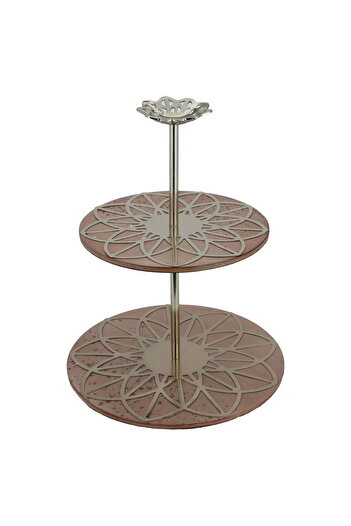 Alsaif Gallery Dessert Stand, Stainless Steel - Saif Gallery, 28 x 28 x 36 cm, 2 Tiers - Brown