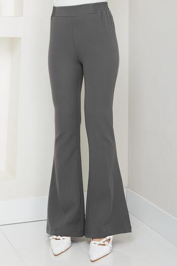 hafsamina Elastic Waist Spanish Leg Fabric Trousers Smoked Hm2781