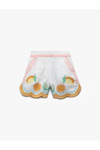 Koton Cotton Embroidered Fruit Pattern Shorts with Elastic Waist