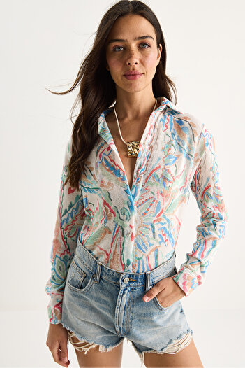 Bianco Lucci Women's Patterned Digital Printed Regular Summer Knitted Shirt 60282014