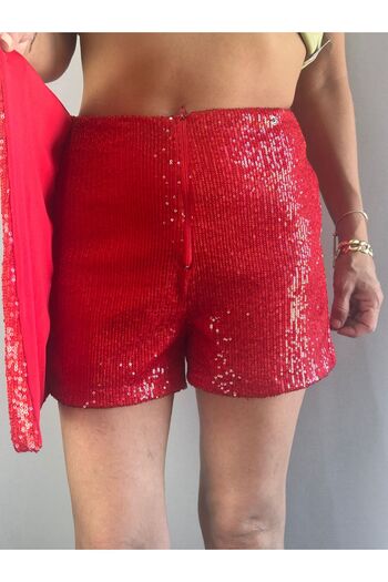 Gönülden Tasarım Red Sequence Shorts Skirt