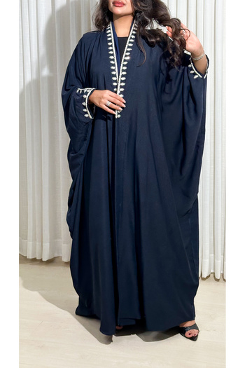 Elegant Navy blue washed crepe abaya with butterfly-cut sleeves