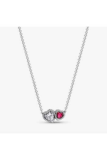 Pandora Pandora Necklace with Two Hearts Halo Pendant in Crystal and Zirconia Silver 925 - 45cm