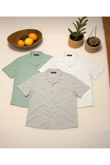 OTAKU Set of 3 Men's Seasonal Loose Linen Twisted Shirts 3 Pieces