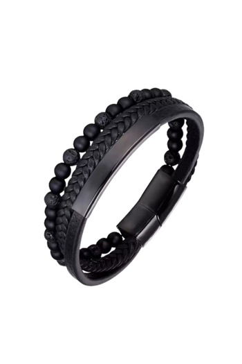 Tessero Natural leather bracelet with multiple strands, plate model, onyx and rock semi-precious stones