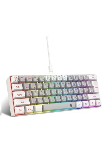 ROCK POW Gaming Keyboard by Rock Pow USB Multicolor, 60% Arabic-English, Backlit RGB, Waterproof, Compact wit