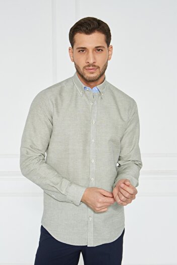 Paşahan Giorgianni Collar Button Garnished Linen Slim Fit Shirt