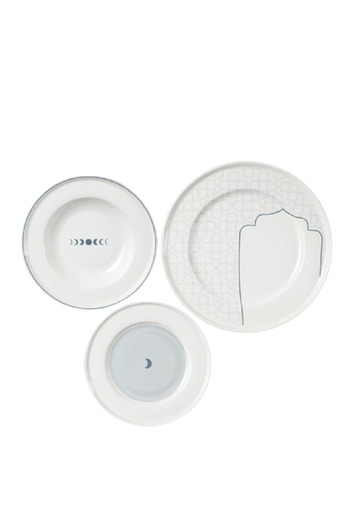 Bien Servi 18-Piece Moon Pattern Newbone Dinner Set White and Grey