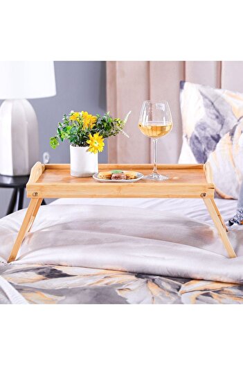 Danube Home طاولة إفطار لوريتا من الخيزران | طاولة تقديم عصرية للأدوات المنزلية | الطول ٥٠ × العرض ٣١ × الارتفاع ٢ سم - بيج