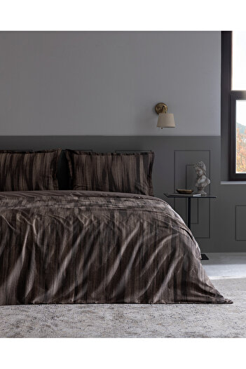 Madame Coco Raphael King Size 100% Cotton Printed Satin Duvet Cover Set - Brown