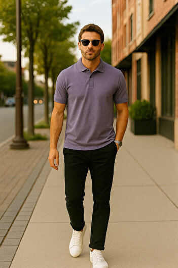 LACİVERTMEN 2739-1 Citystyle Honeycomb Polo Neck Cotton Regular Fit t Shirt