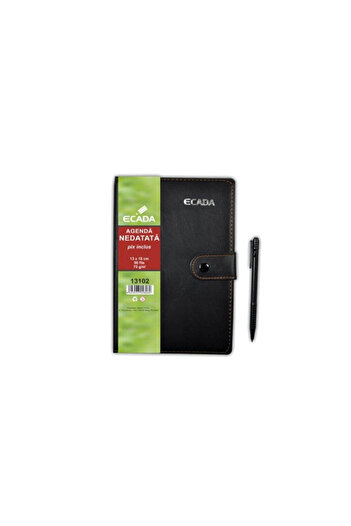 Ecada 96-Sheet Agenda with Ballpoint Pen, 13x18 cm, 70 g/m², Black