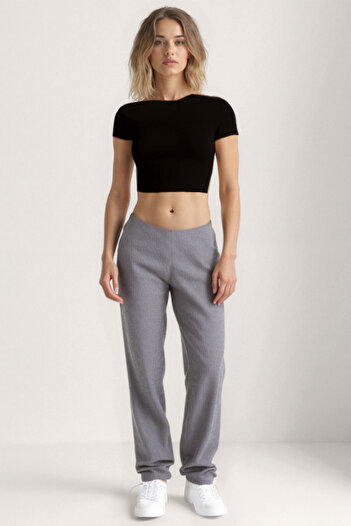 Vitrin Elastic Waist Thin Striped Wide Leg Pants