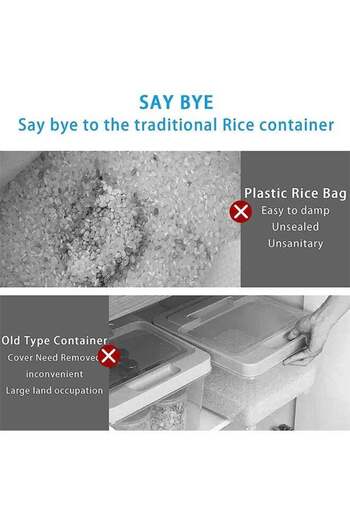 COOYA 25Lbs Airtight Rice&Cereal Dispenser,BPA-Free Kitchen Storage Container Measuring Cup(Grey)
