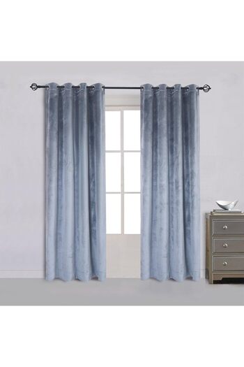 Metropolitan Concept Set Of Two Konan Velvet Curtains, Pale Blue, Worked On Staple Rings, 2x150x250 Cm