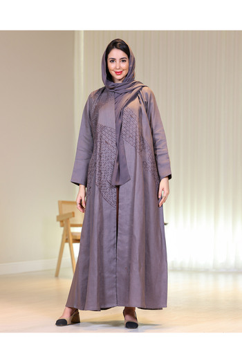 Elegant Japanese linen abaya with hand embroidery