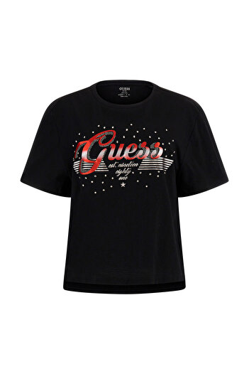 Guess Crew Neck Black Women's T-shirt W3gı33kb3p0jblk