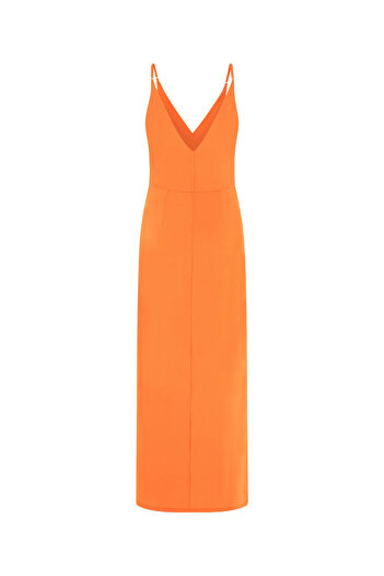 Guess Rochie lungă portocalie cu decolteu în V pentru femei W3gk65kbpz0a30n