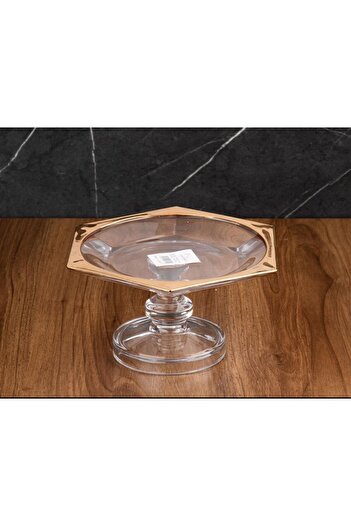 TOHFAT-AL MAIDAH Hexagonal dessert plate with a golden base