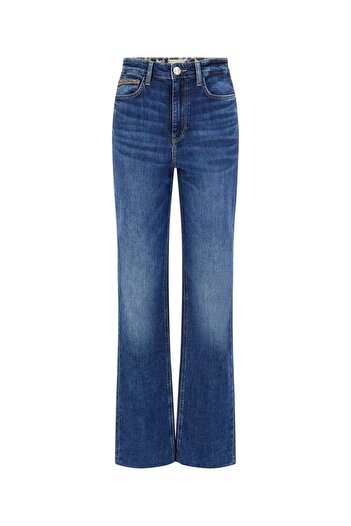Guess Pantaloni de damă albaștri cu croială normală din denim - W4RA33D5921-ETSH