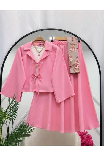 modasindoma Women's Double Breasted Lapel Tree Bark Skirt Suit
