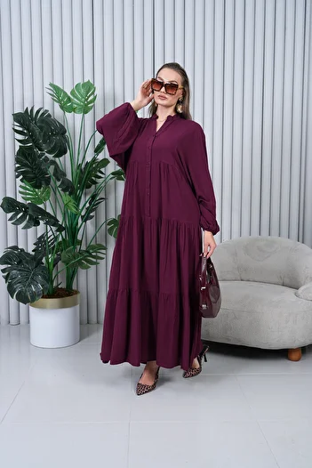 EL jadida Women's Plus Size Hijab Viscose Dress Burgundy