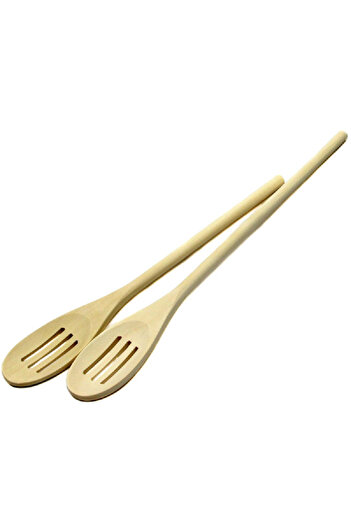 Chef Craft 2-Piece Elegant Design Wooden Slotted Spoon Beige 12/14inch
