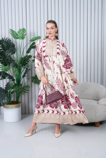 EL jadida Women's Plus Size Hijab Viscose Dress Fuchsia