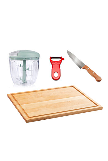 Blackstone 4-Piece Kitchen Set – Cutting Board, Vegetable Chopper, Peeler & Wooden Handle Knife