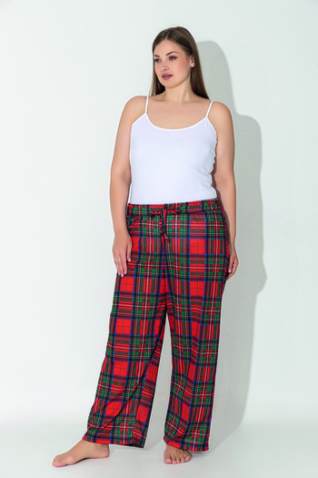 ModaLeaf Women's Plus Size Red Color Plaid Pattern Loose Bottom Home Wear