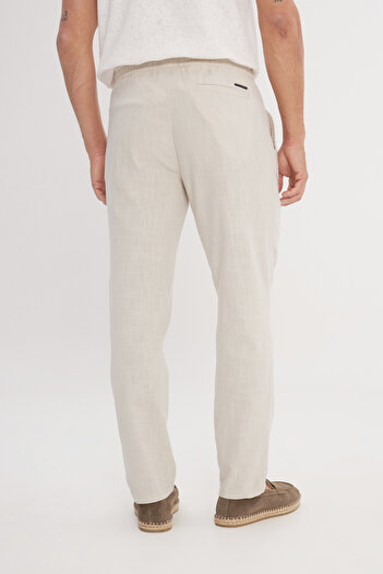 AC&Co / Altınyıldız Classics Erkek Taş %100 Pamuk Slim Fit Dar Kesim Beli Bağlamalı Yan Cepli Pantolon