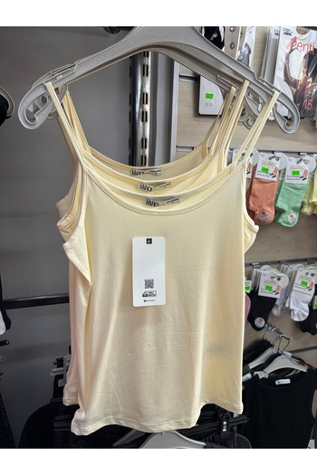 KAROL Yellow Thin Strap Lycra Tank Top