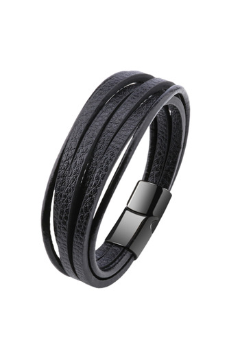 Tessero Men's leather bracelet with multiple strands, classic model, magnetic clasp, Tessero, black
