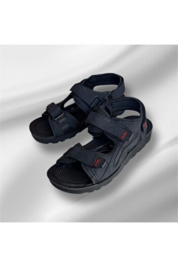 GENÇ Young Men's Black Orthopedic Sole Velcro Comfortable Sandals