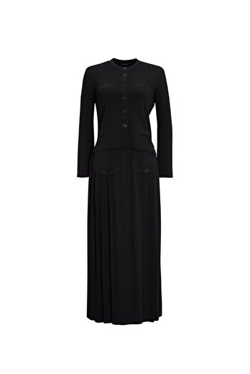 MISS DALIDA Black Front Button Pocket Cover Knitwear Flared Skirt T25Y-2006