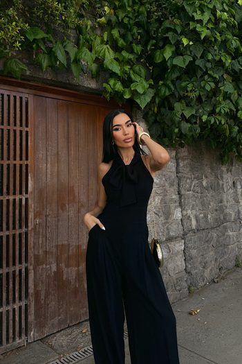 Seda Yalçın Atelier Black Relaxed Cut Jumpsuit with Tie Detail