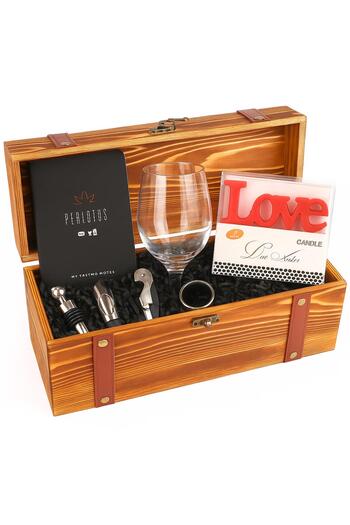 PERLOTUS Premium Boxed Wine Glass Corkscrew Set Candle Wine Tasting Notebook Set