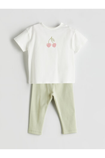LC Waikiki Cherry Printed Baby Girl T-Shirt and Leggings 2-Piece Set