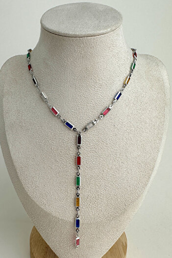 Modex Colorful Thin Rectangle Low-Cut Y Necklace (56cm)