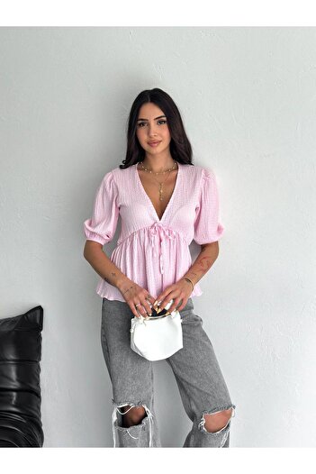 Noa Noa V-Neck Fabric Tie-Up Blouse