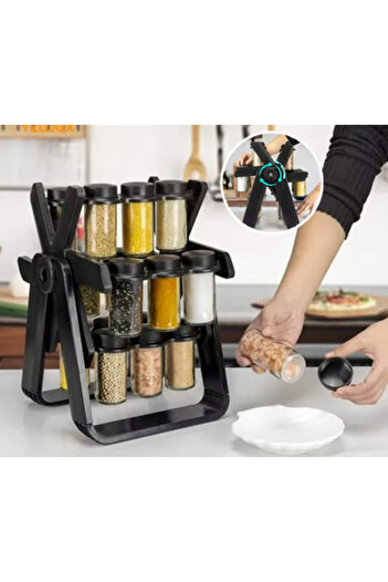 MACON Spice Jar Rack Set with Rotating Stand – 18-Piece Airtight Seasoning Containers for Kitchen Storage